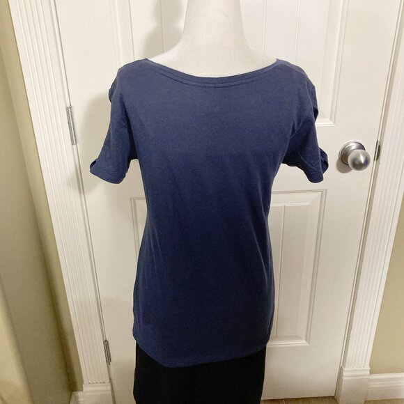 PHARAPHRASE Heathered dark blue peak-a-boo cutout sleeve t-shirt SMALL MEDIUM - Picture 14 of 15